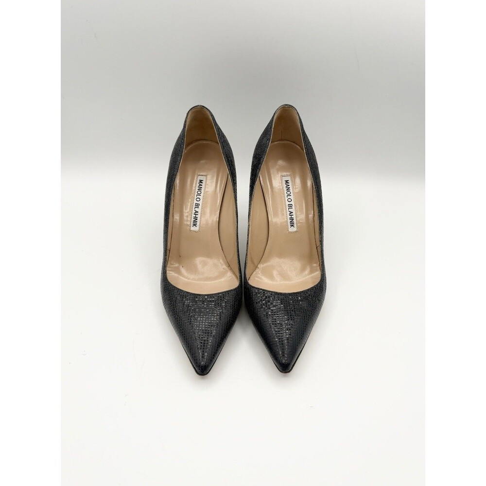 Manolo Blahnik Navy Blue Python Snakeskin Pointed Toe Heels BB Pump Size EU 37